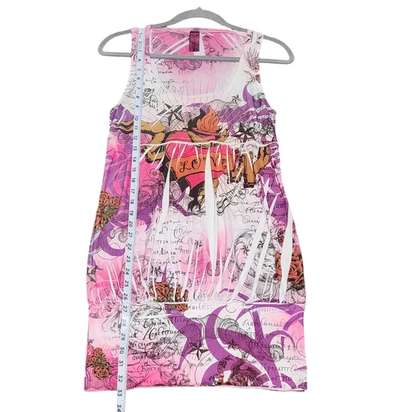 PRESS APPAREL Y2K Ed Hardy Style Purple Tank Mini Dress Small Heart Tattoo 2000s - Picture 10 of 12